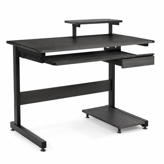 Scrivania in MDF e Acciaio con Cassetto e Scaffale Nero
