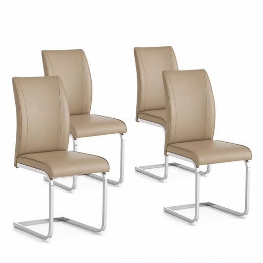 Set di 4 Sedie in Pelle Sintetica Beige con Struttura in Acciaio