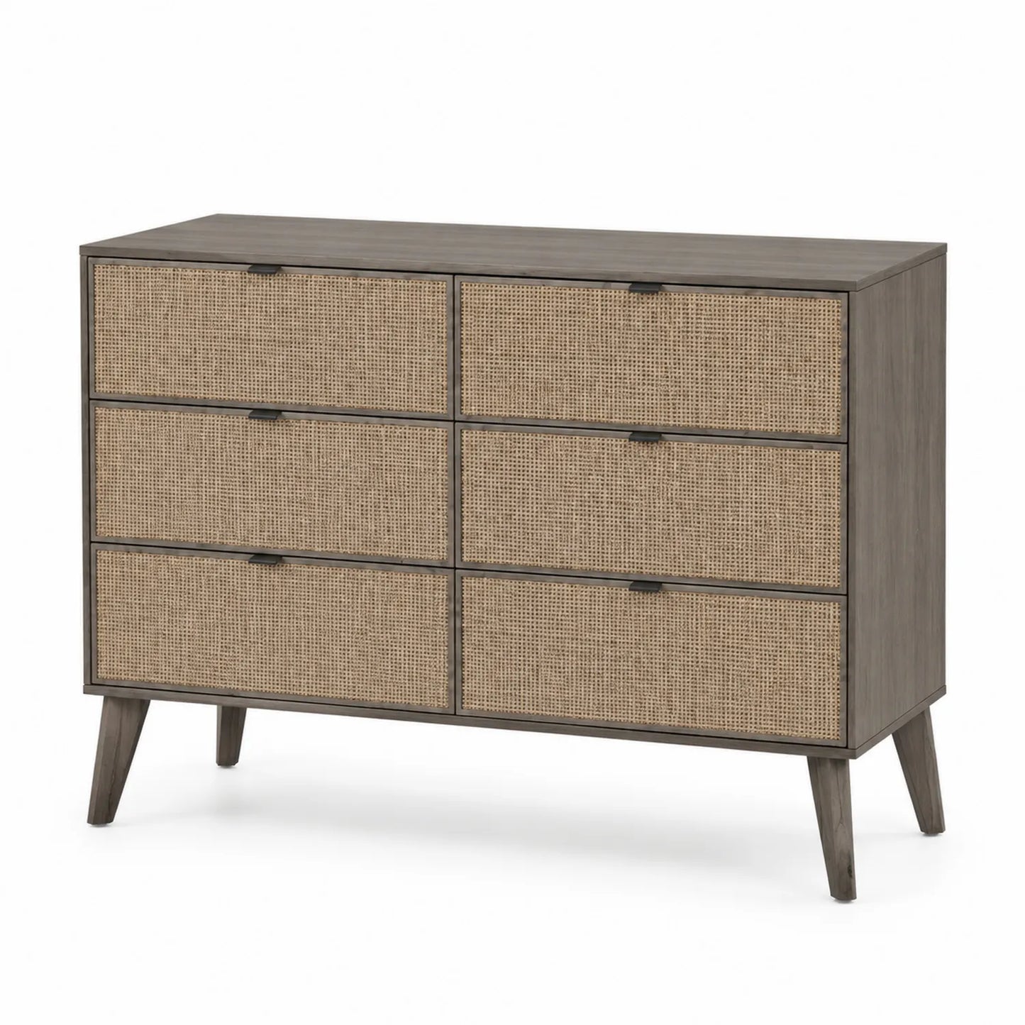 Cassettiera in legno con 6 cassetti in rattan