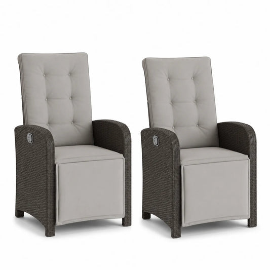 Set di 2 Sedie da Esterno in Rattan Sintetico con Cuscini Grigi Regolabili