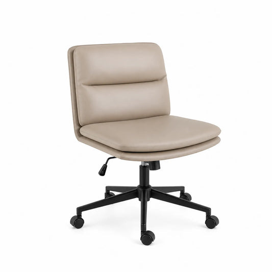 Sedia da ufficio regolabile in pelle sintetica beige con base a cinque razze