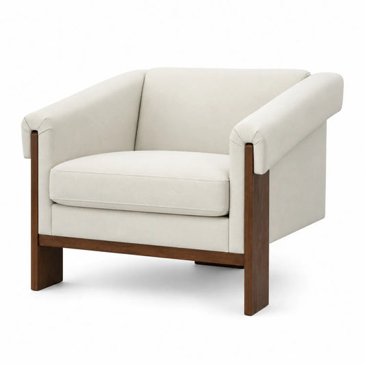 Poltrona in tessuto imbottito e legno Beige
