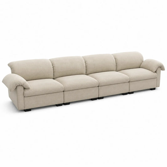 Divano Modulabile in Tessuto Beige 4 Posti