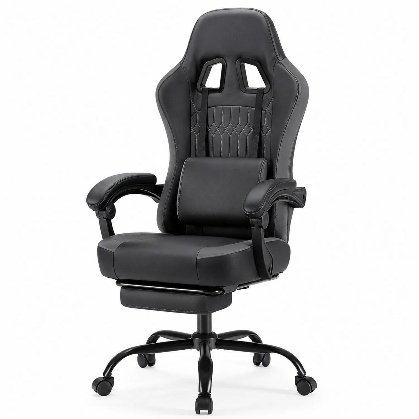 Sedia da Ufficio Ergonomica in Pelle con Schienale Regolabile e Poggiapiedi Nero