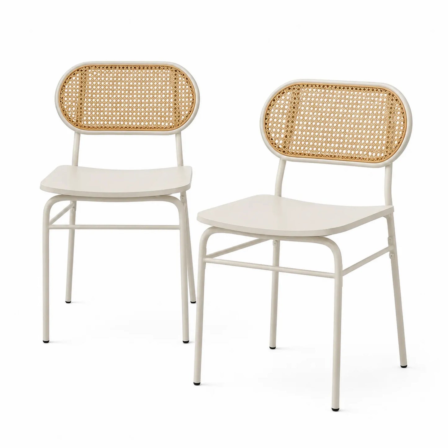 Set di 2 Sedie in Metallo e Rattan con Schienale Ovale