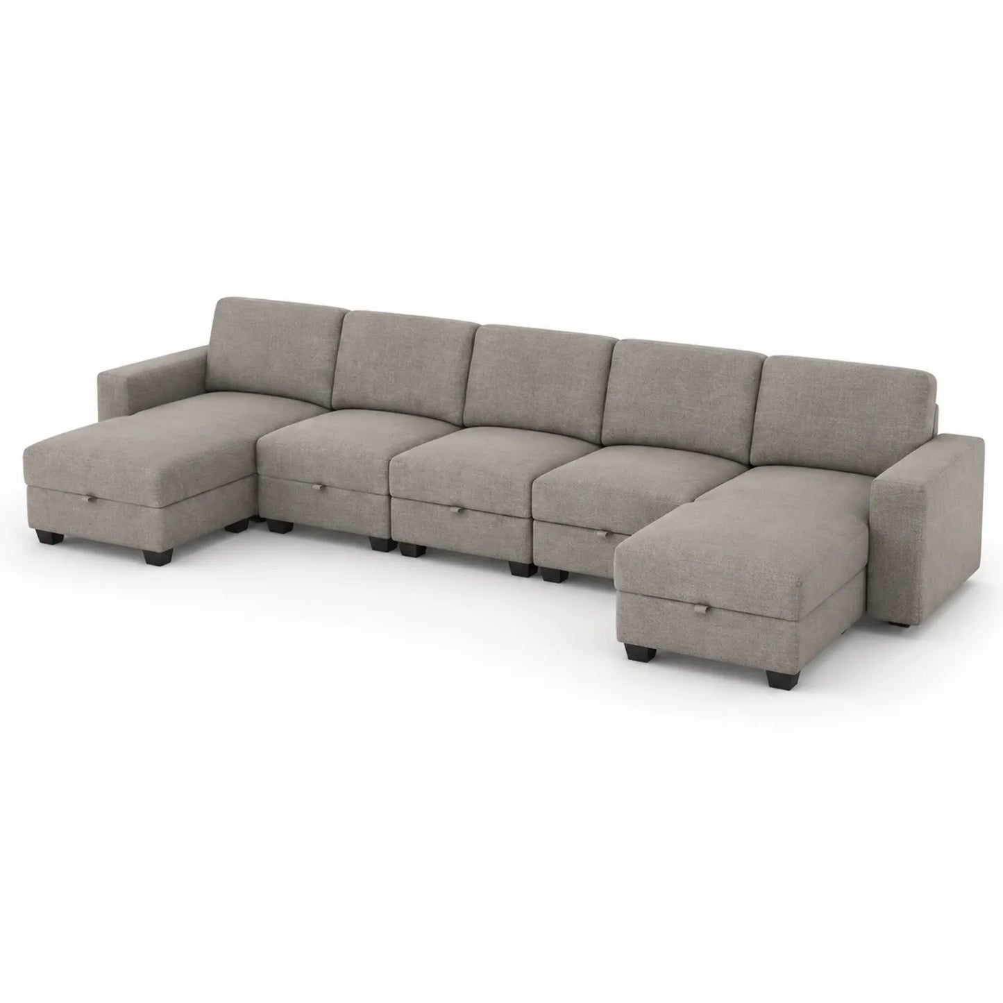 Divano modulare angolare in tessuto grigio con chaise longue