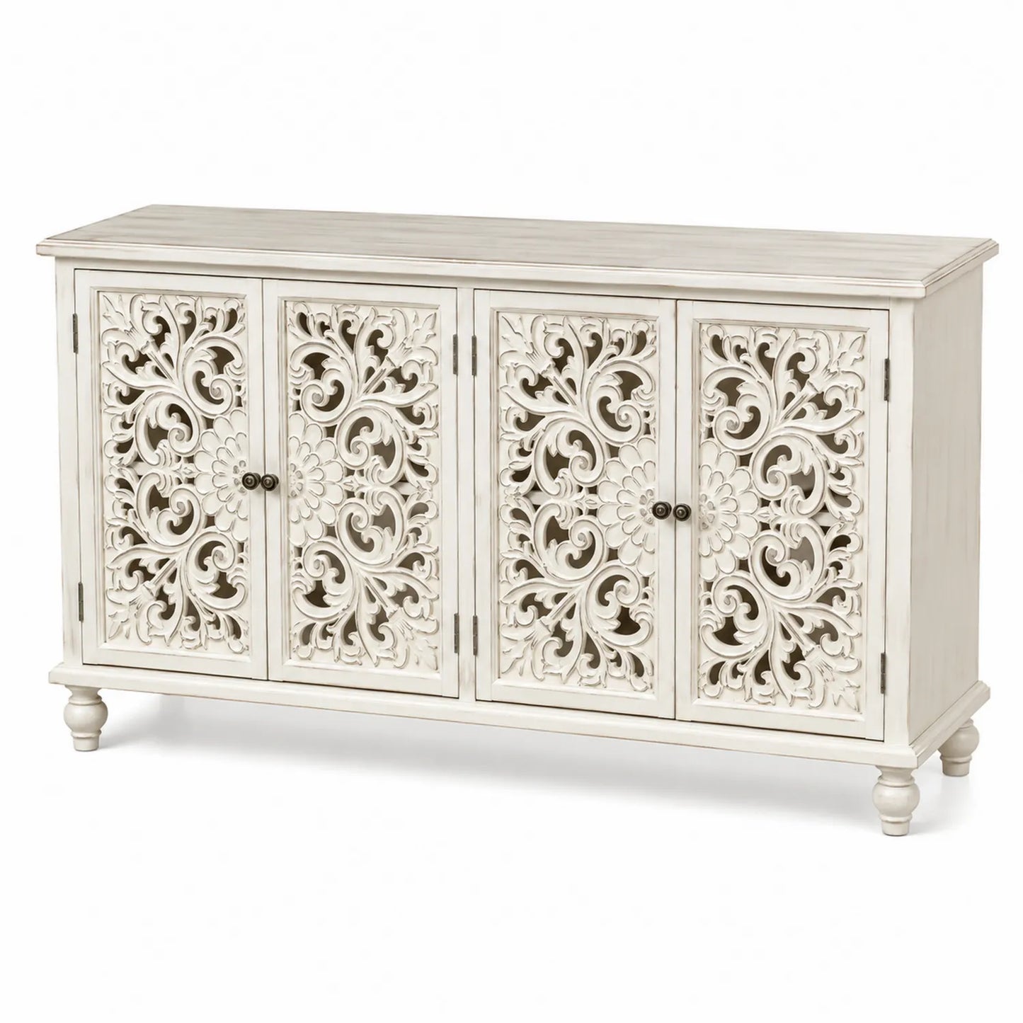 Credenza in legno intagliato con 4 ante