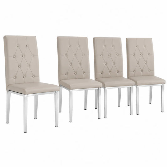 Set di 4 Sedie in Pelle Sintetica Beige con Gambe Cromate