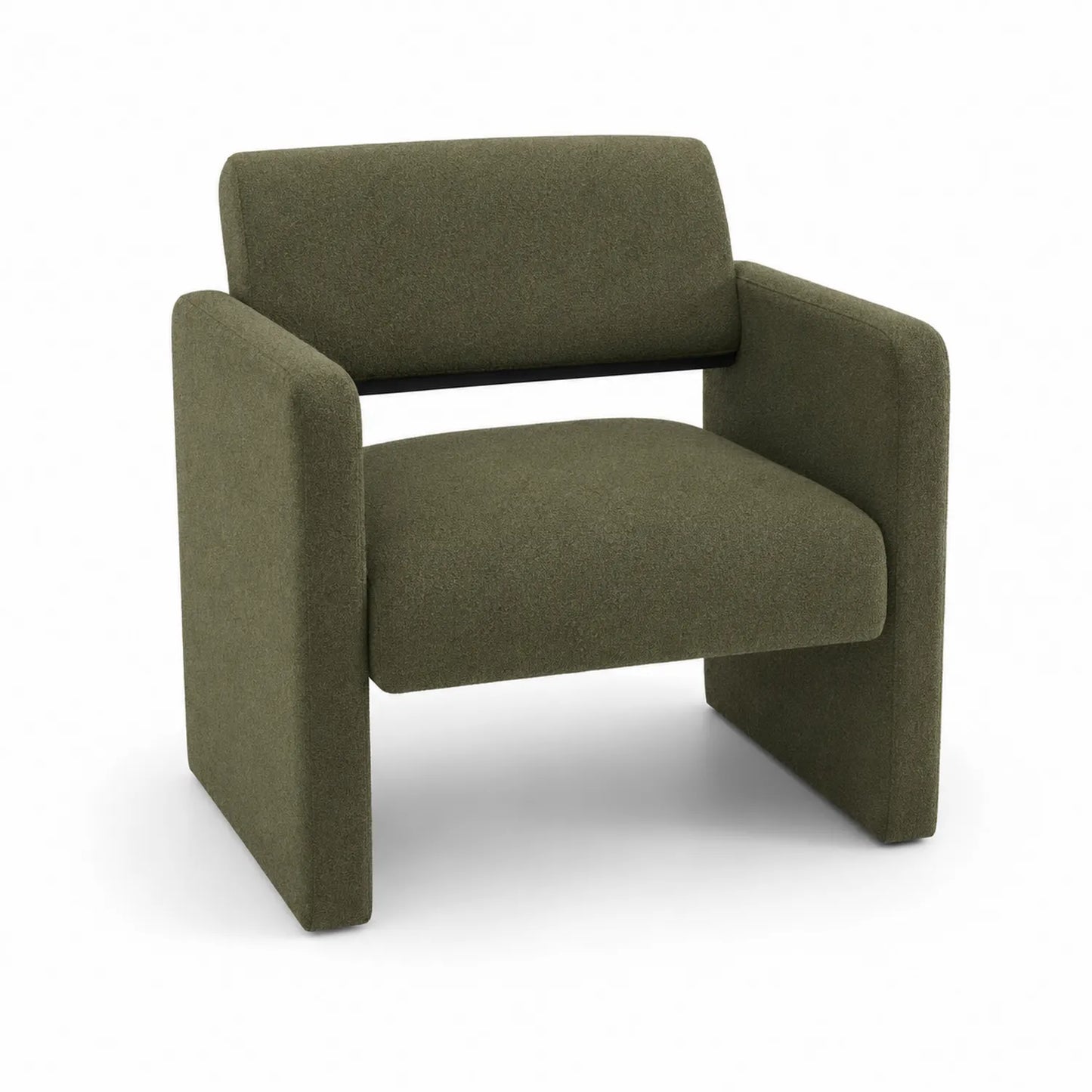 Poltrona in tessuto verde con struttura in legno