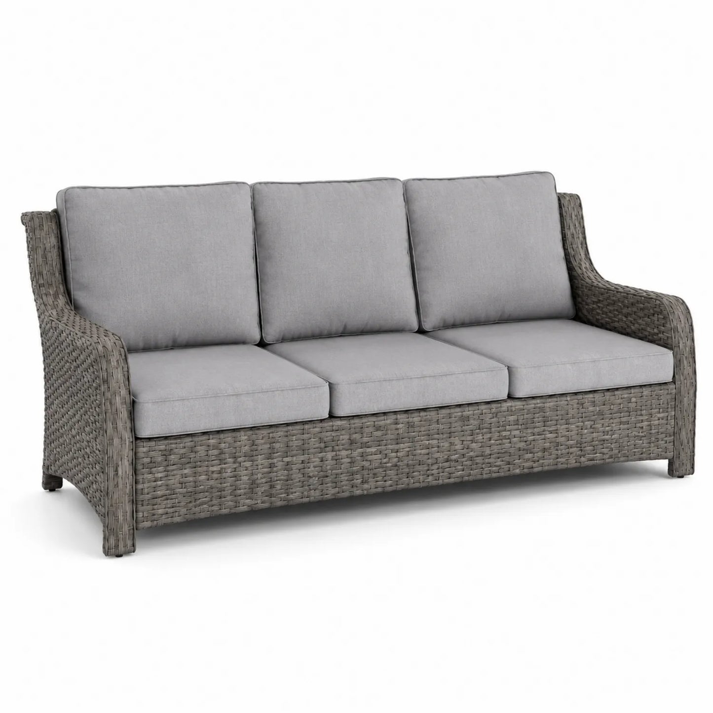Divano da esterno in Rattan Grigio con Cuscini Grigi 220x90x85 cm