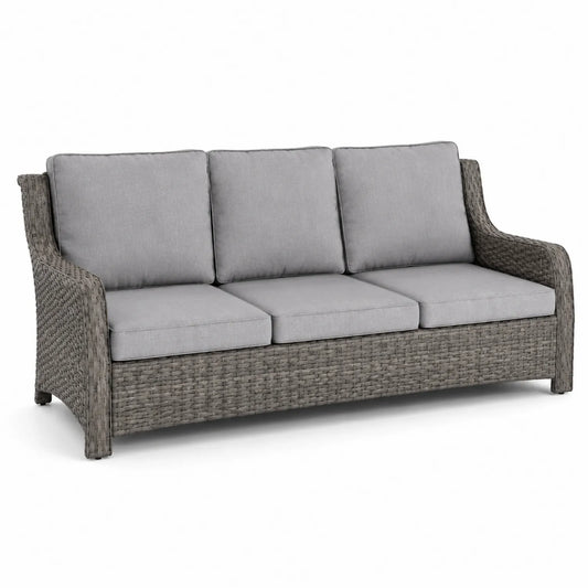 Divano da esterno in Rattan Grigio con Cuscini Grigi 220x90x85 cm