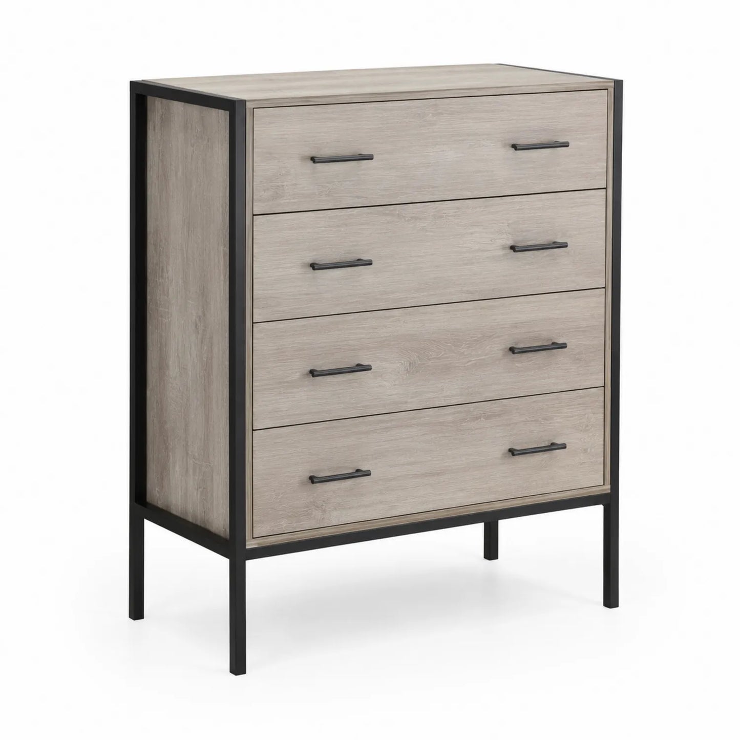 Cassettiera in Legno e Metallo con 4 Cassetti Grigio 80x40x100 cm