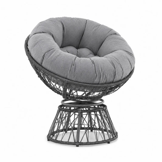 Sedia Papasan da Giardino Rattan con Cuscino Grigio