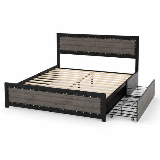 Letto Matrimoniale in Legno e Metallo con Cassetto 160x200 cm